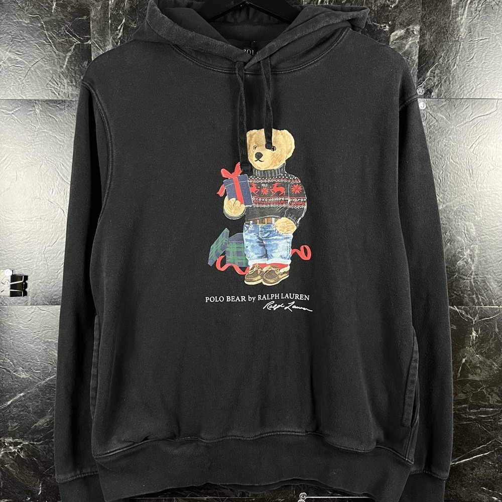 Polo Ralph Lauren Men's Black Gift Polo Bear Fleece Hoodie Medium